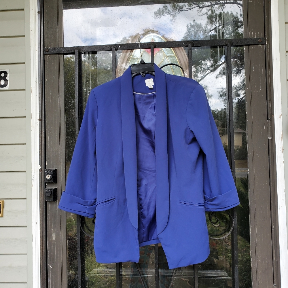 Women's Blue Lauren Conrad Open Front Dress Coat Blazer Jacket Size 14